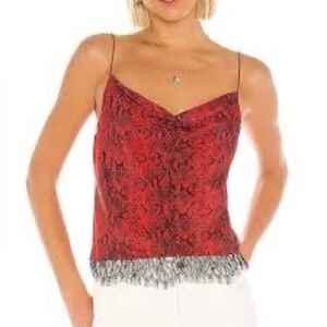 ALICE + OLIVIA Harmon Edgy Snakeskin-Print Silk Camisole with Lace Size Small
